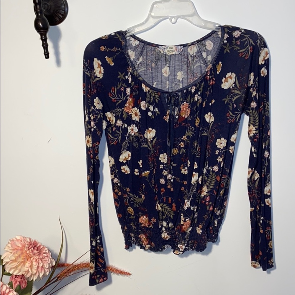 Pink Republic floral top, rayon/spandex, small